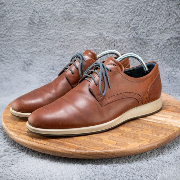 Ecco Shock Point Men's 42 US 8.5-9 Brown Leather Lace-Up Loafer Shoe - Picture 3 of 7